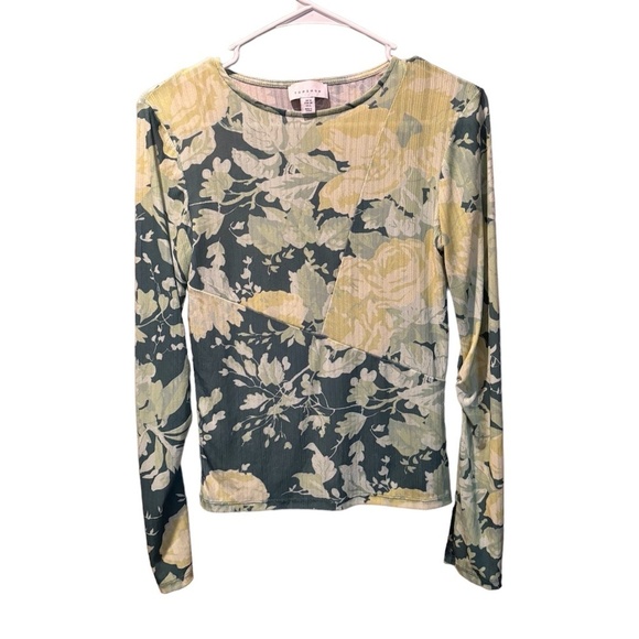 Topshop Floral Long Sleeve Top in Green Size 6 - Picture 1 of 6